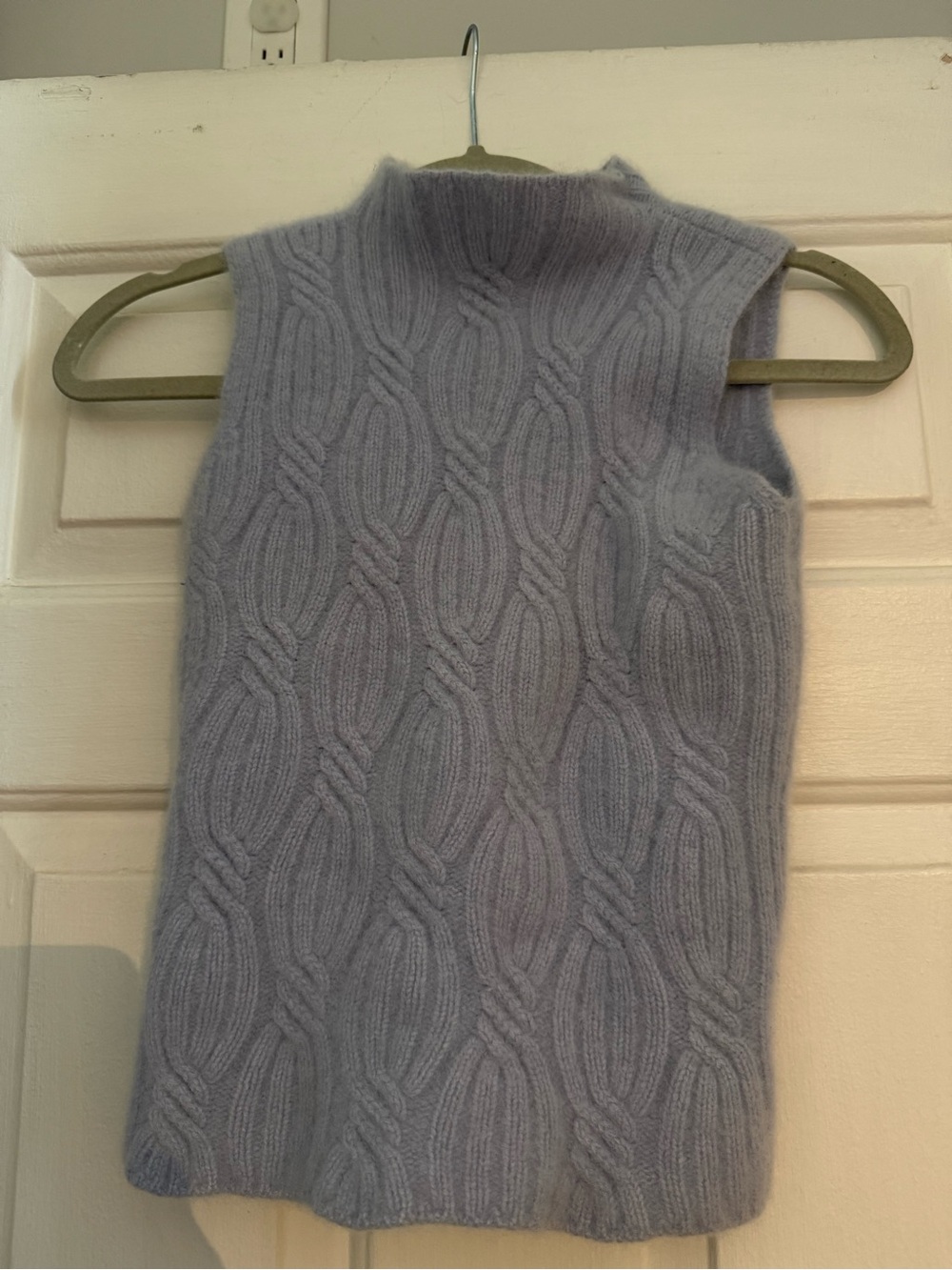 Cashmere Sleeveless Cable Knit Mock Neck Sweater Vest - Light Blue